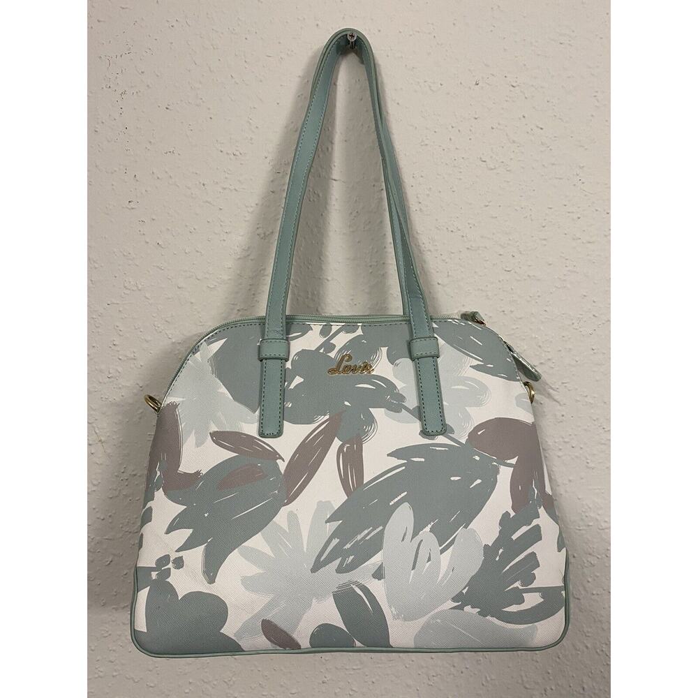 RARE LAVIE AQUA HANDBAG W/ MATCHING WALLET SATCHEL PURSE MEDIUM ZIPS FLORAL - Picture 3 of 11